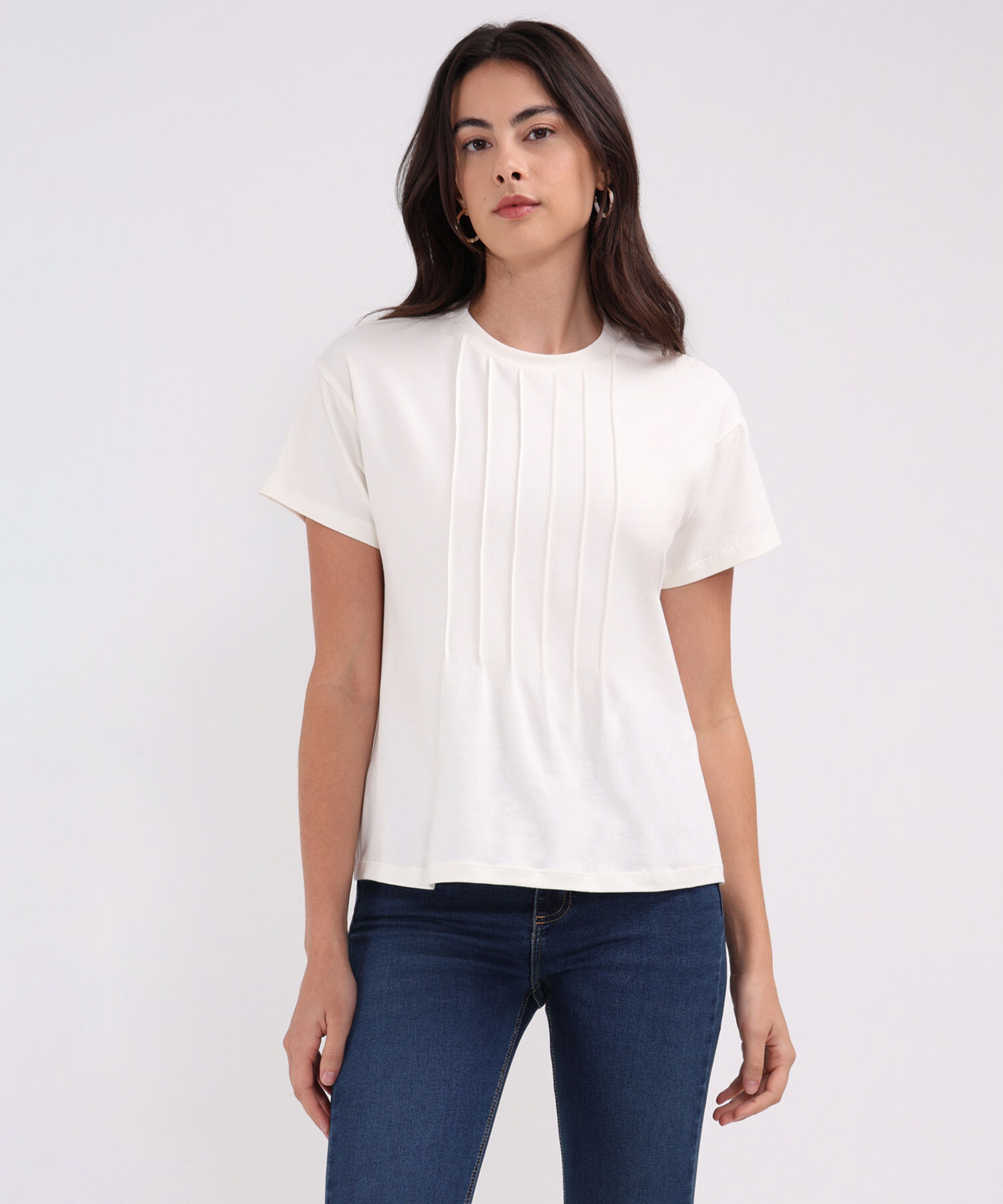 Camiseta Unicolor Con Alforzas