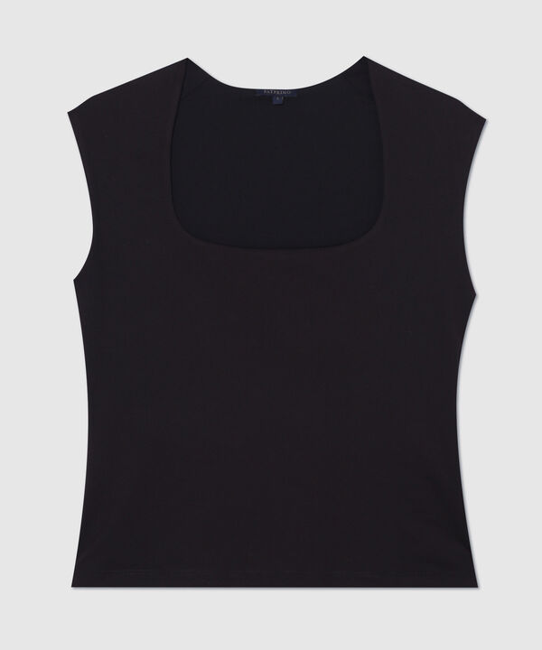 Camiseta Unicolor Escote Cuadrado Manga Corta