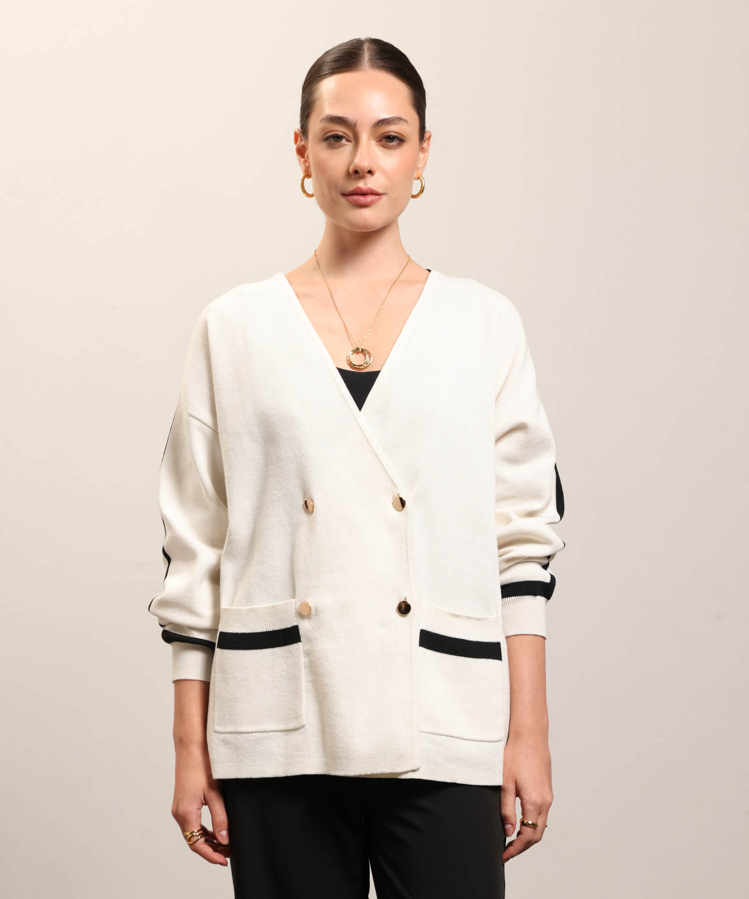 Cardigan De Punto Doble Botonadura Mujer