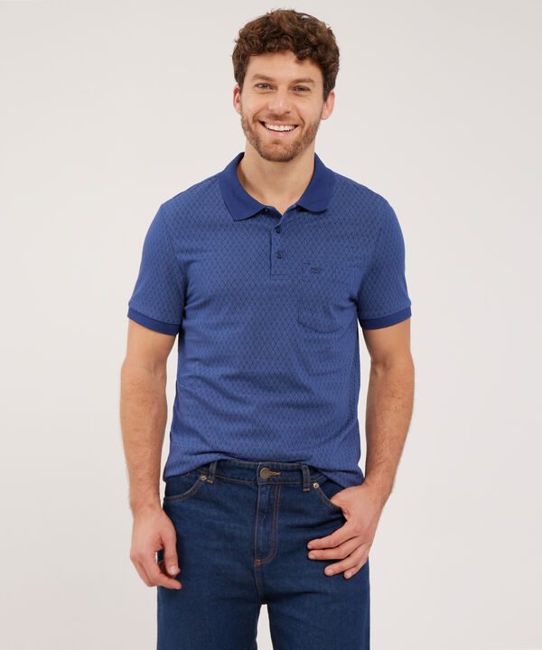 Polo Estampada, Cuello Y Puños Tejidos Con Bolsillo, Silueta Slim Fit,