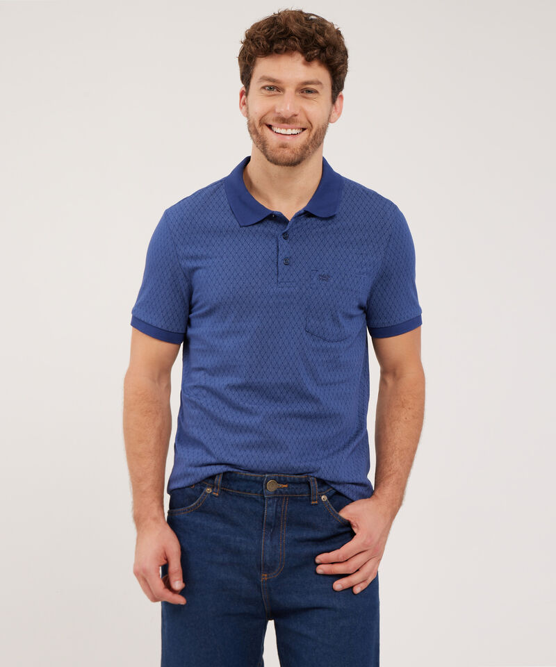 Polo Estampada, Cuello Y Puños Tejidos Con Bolsillo, Silueta Slim Fit,