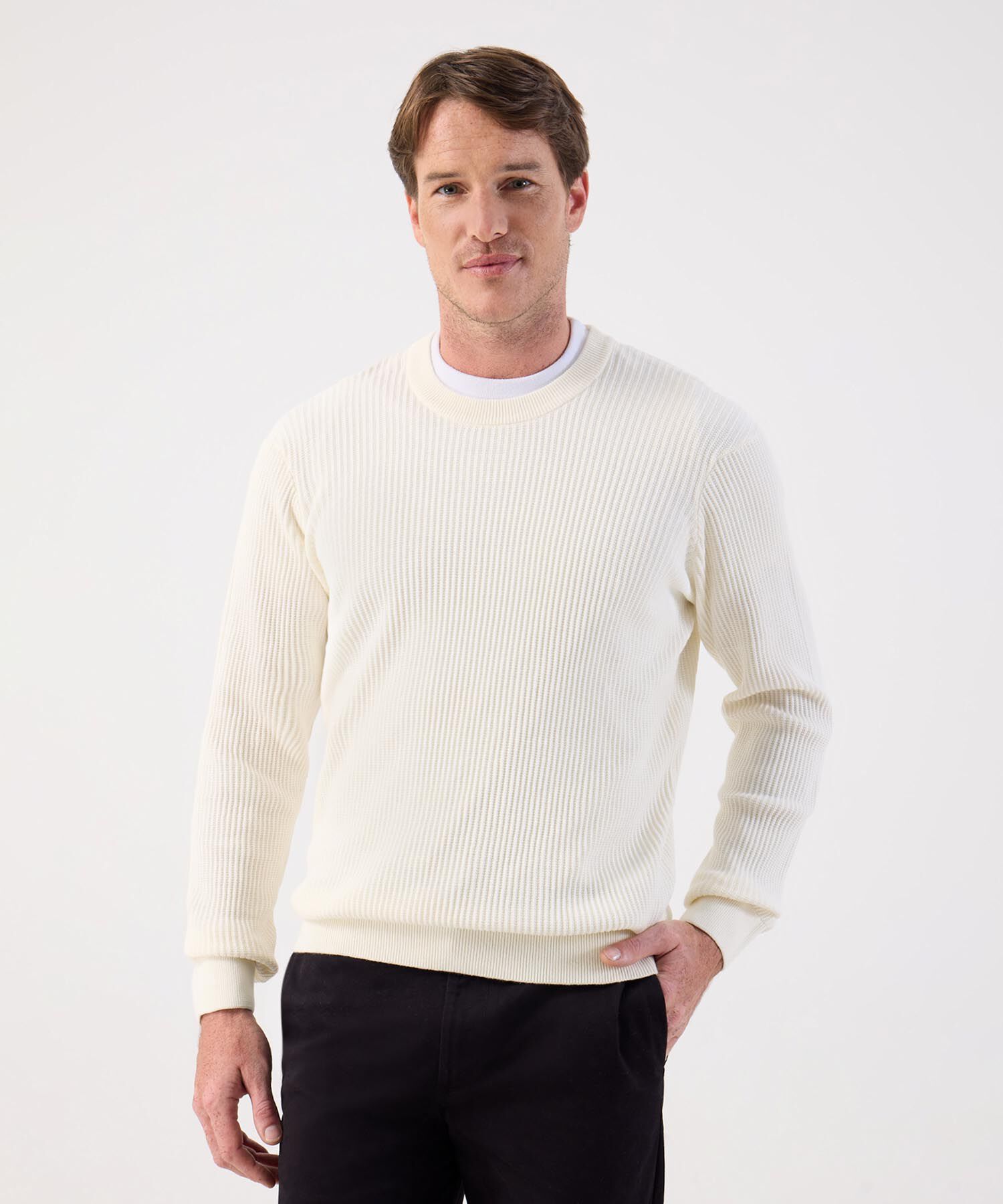 Buzo de Tejido Acanalado Cuello Redondo Para Hombre