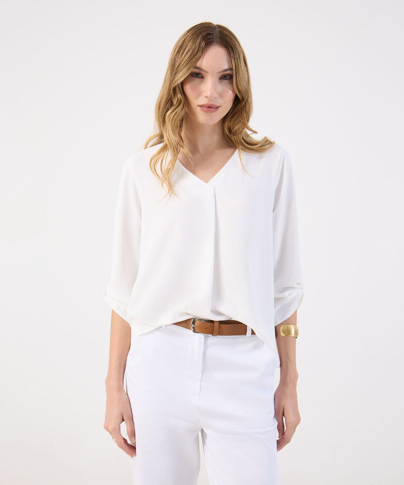 Blusa De Mujer Fluida Escote V Manga Tres Cuartos