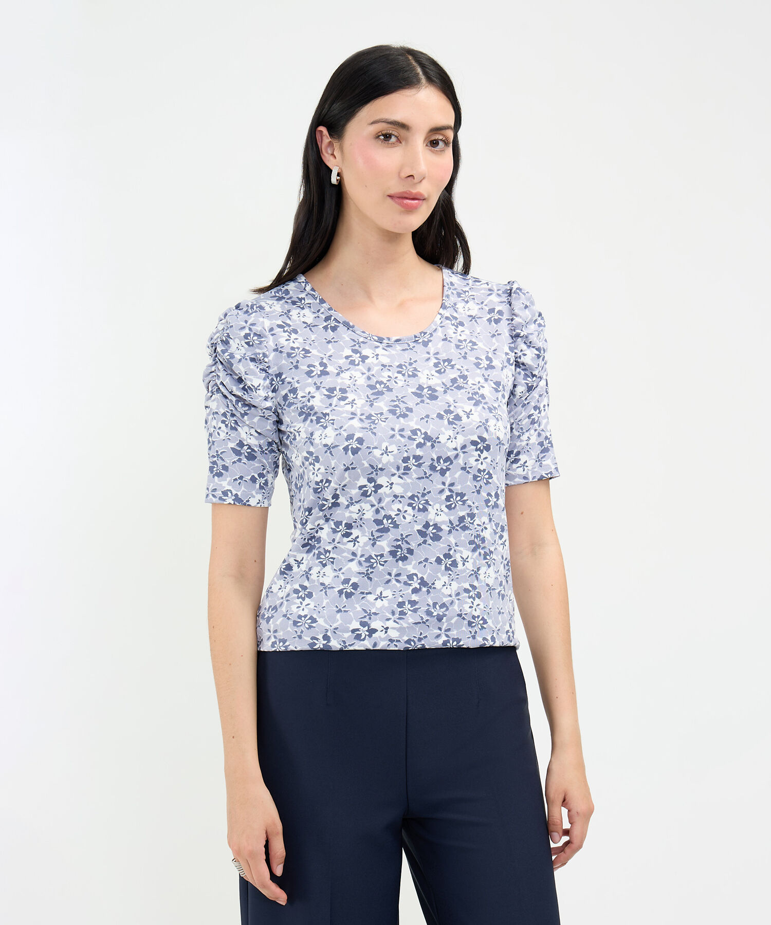 Camiseta Manga Corta Con Ruche Estampada