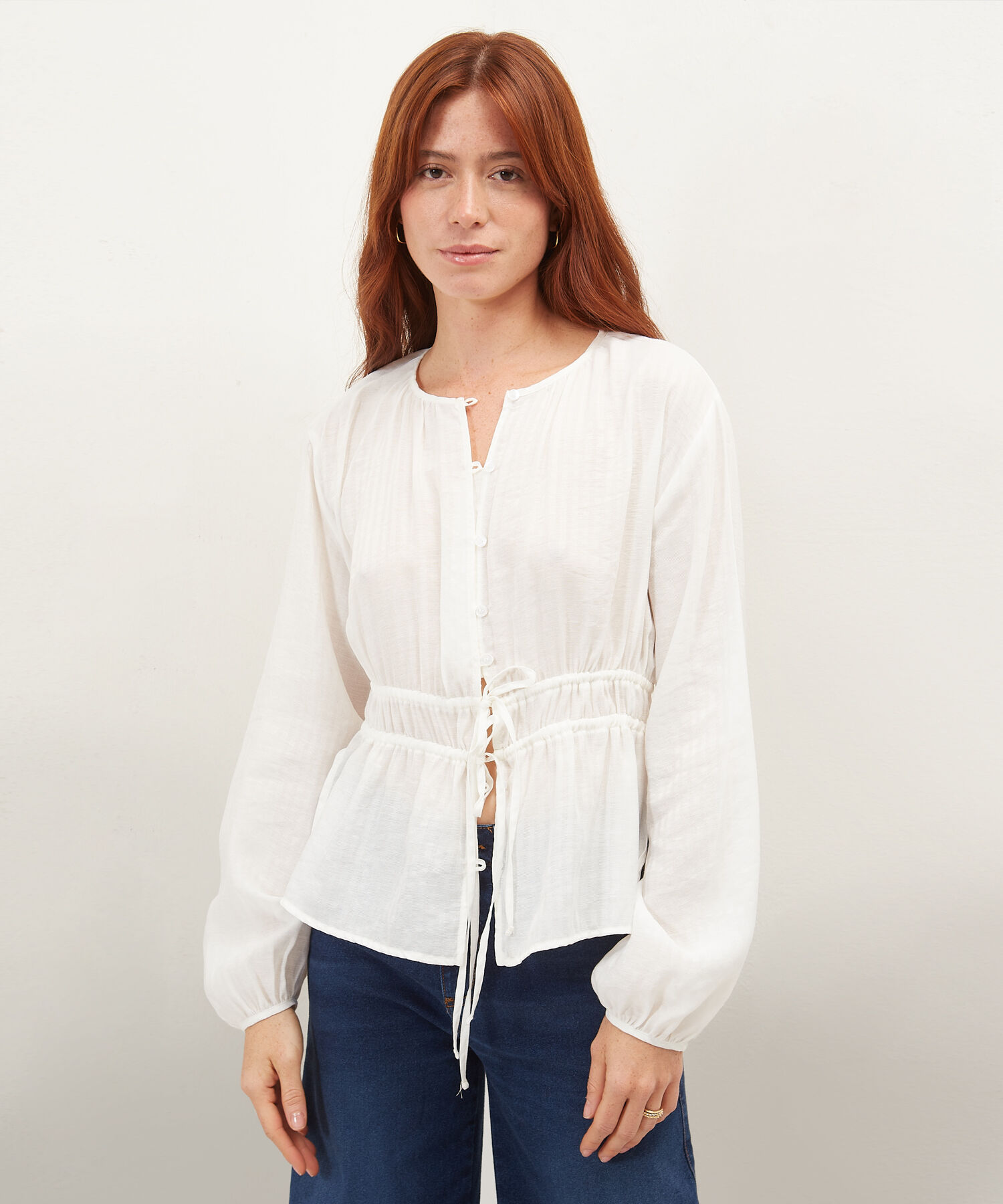Blusa Encauchada Manga Larga Unicolor
