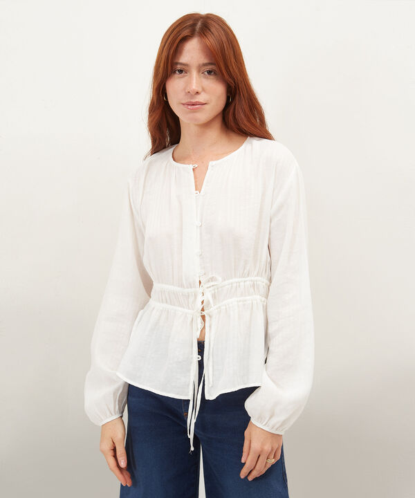 Blusa Encauchada Manga Larga Unicolor image number null