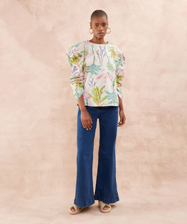 Blusa Escote Redondo Manga Globo image number null