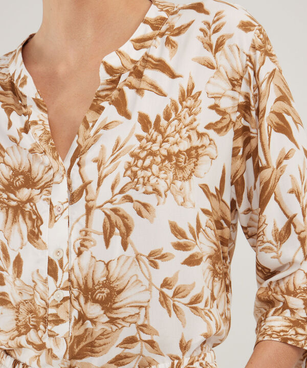 Blusa Manga 3/4 Estampada, Escote V