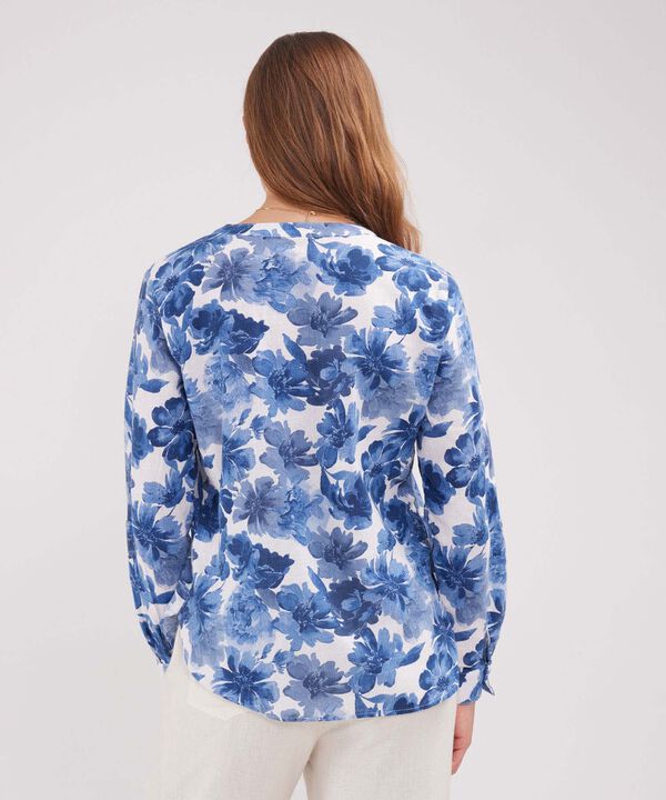 Blusa Manga Larga Estampada En Lino