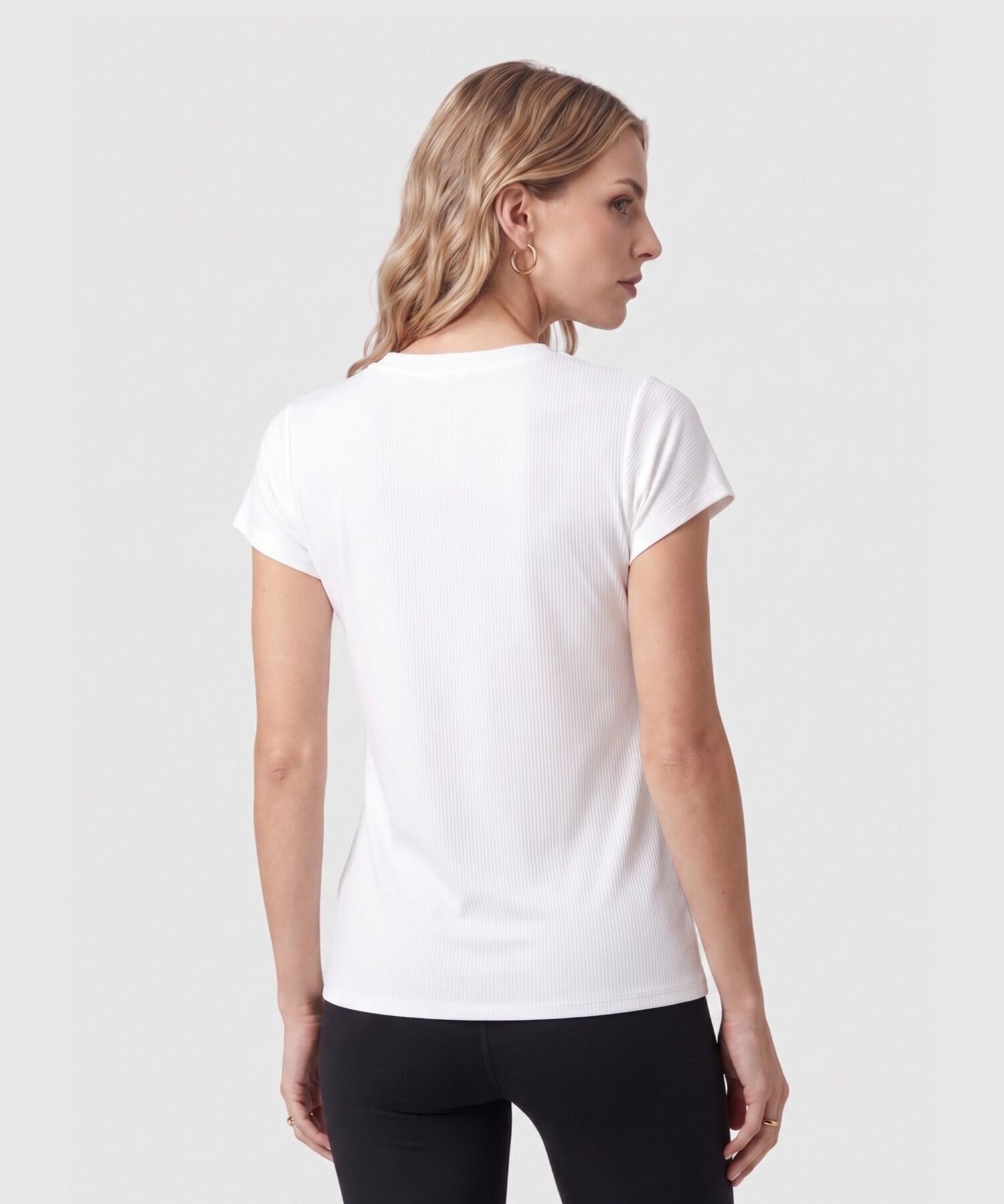 Camiseta Cuello V Plisada Manga Casquillo Mujer