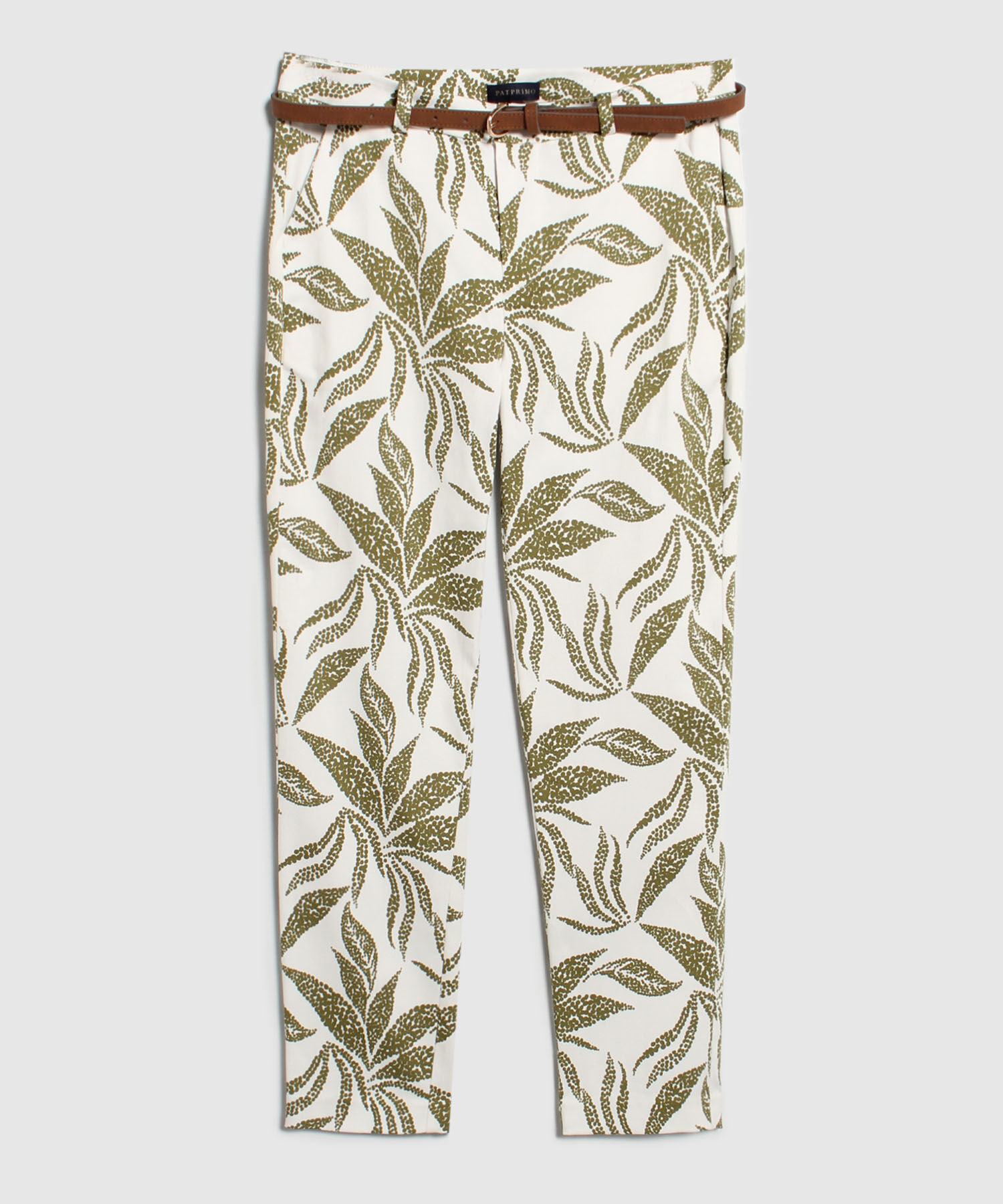 Pantalón Básico Bolsillos Diagonal Estampado Con Cinturón