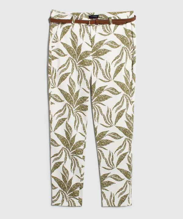 Pantalón Básico Bolsillos Diagonal Estampado Con Cinturón