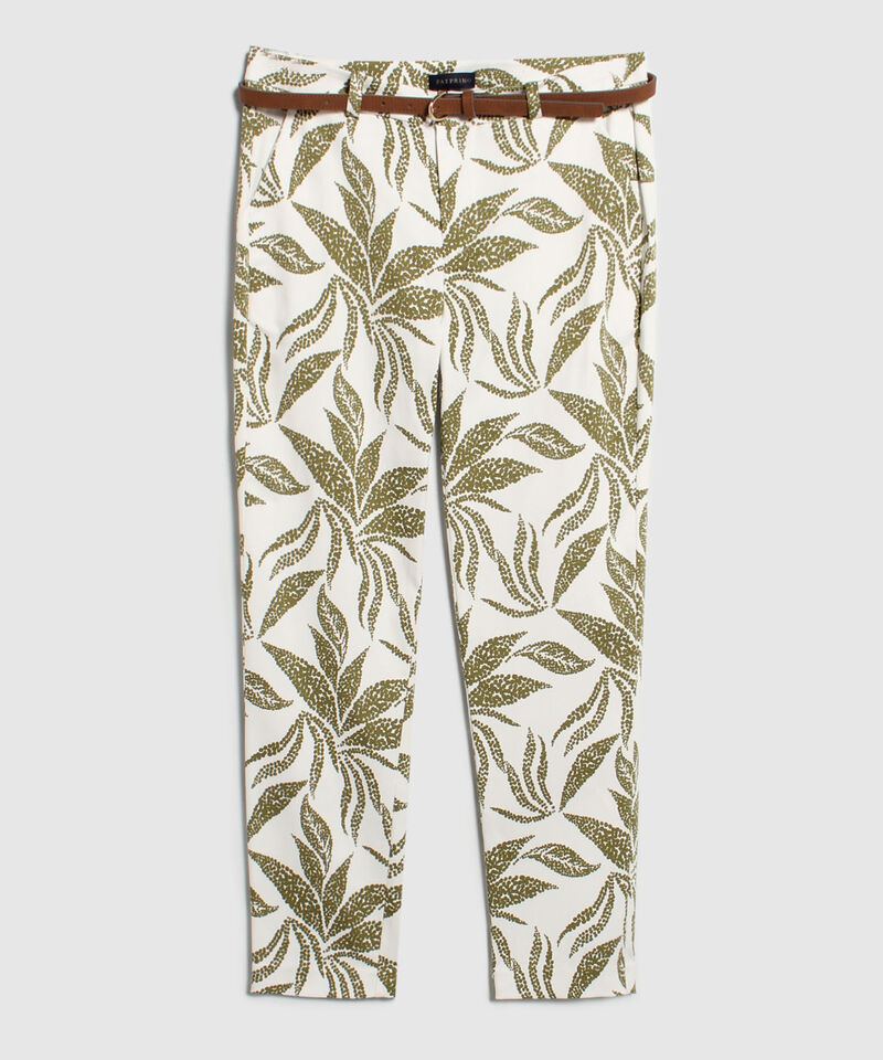 Pantalón Básico Bolsillos Diagonal Estampado Con Cinturón