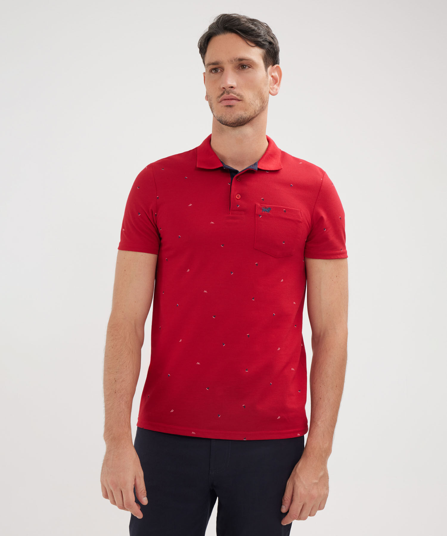 Polo Estampada Cuello Tejido Con Bolsillo