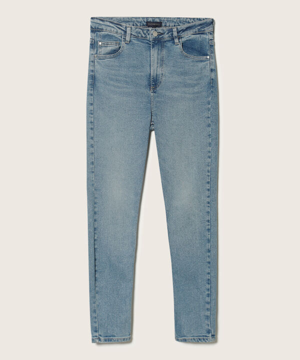 Jean Skinny Tiro Alto Tono Medio Claro