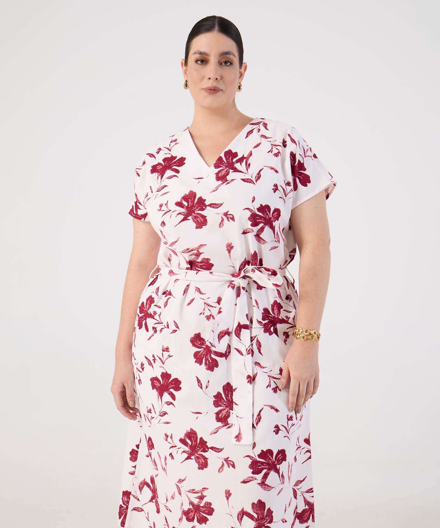 Vestido Estampado Con Cinturon Para Mujer Curvy