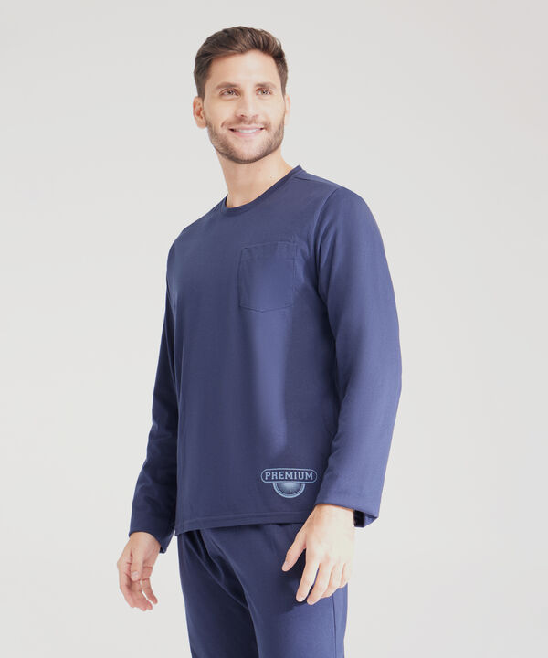 Pijama Unicolor Camiseta Con Screen Manga Larga Y Pantalon Unicolor