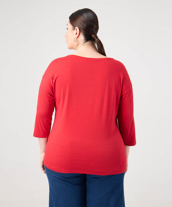 Camiseta Texturizada Manga &frac34; Para Mujer Curvy