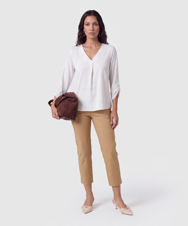 Blusa Escote V Con Pliegue Para Mujer