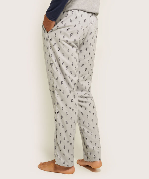 Pantalón Pijama  En Tejido Plano Estampado Náutico. Bolsillos Laterales