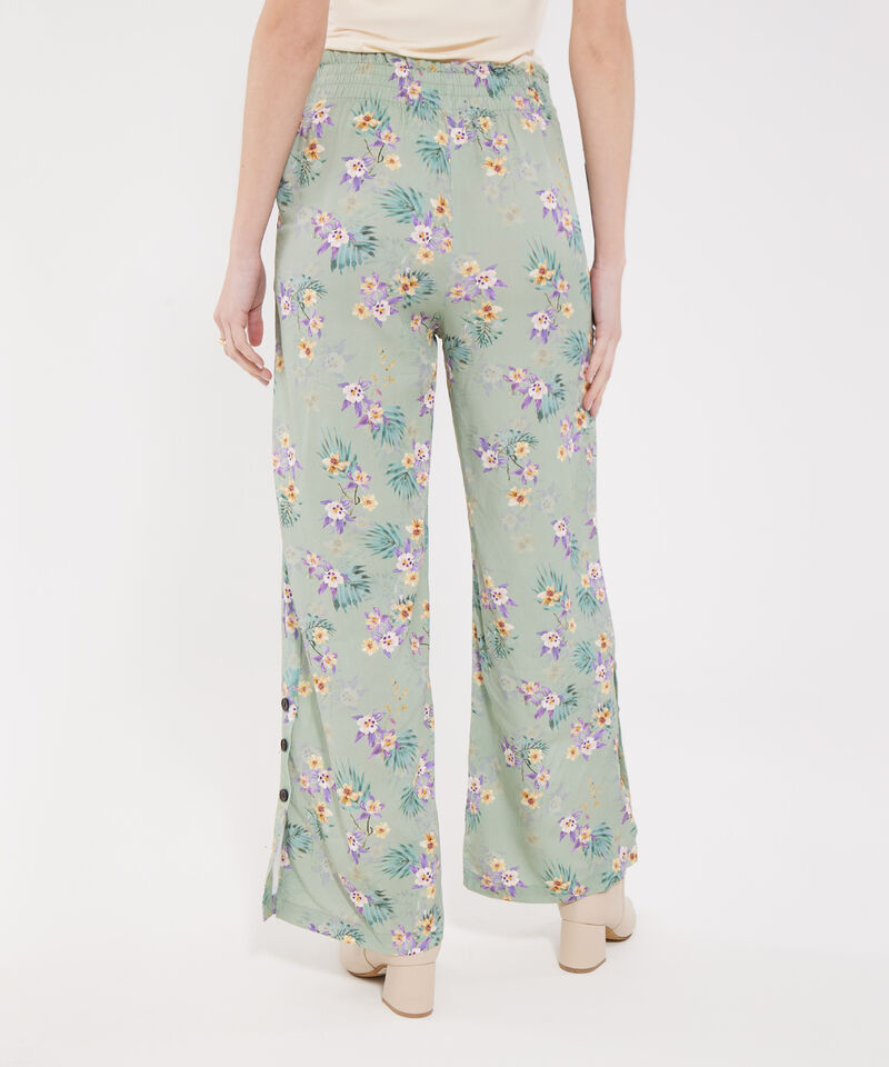 Pantalón Fluido Estampado Con Botones En Bota