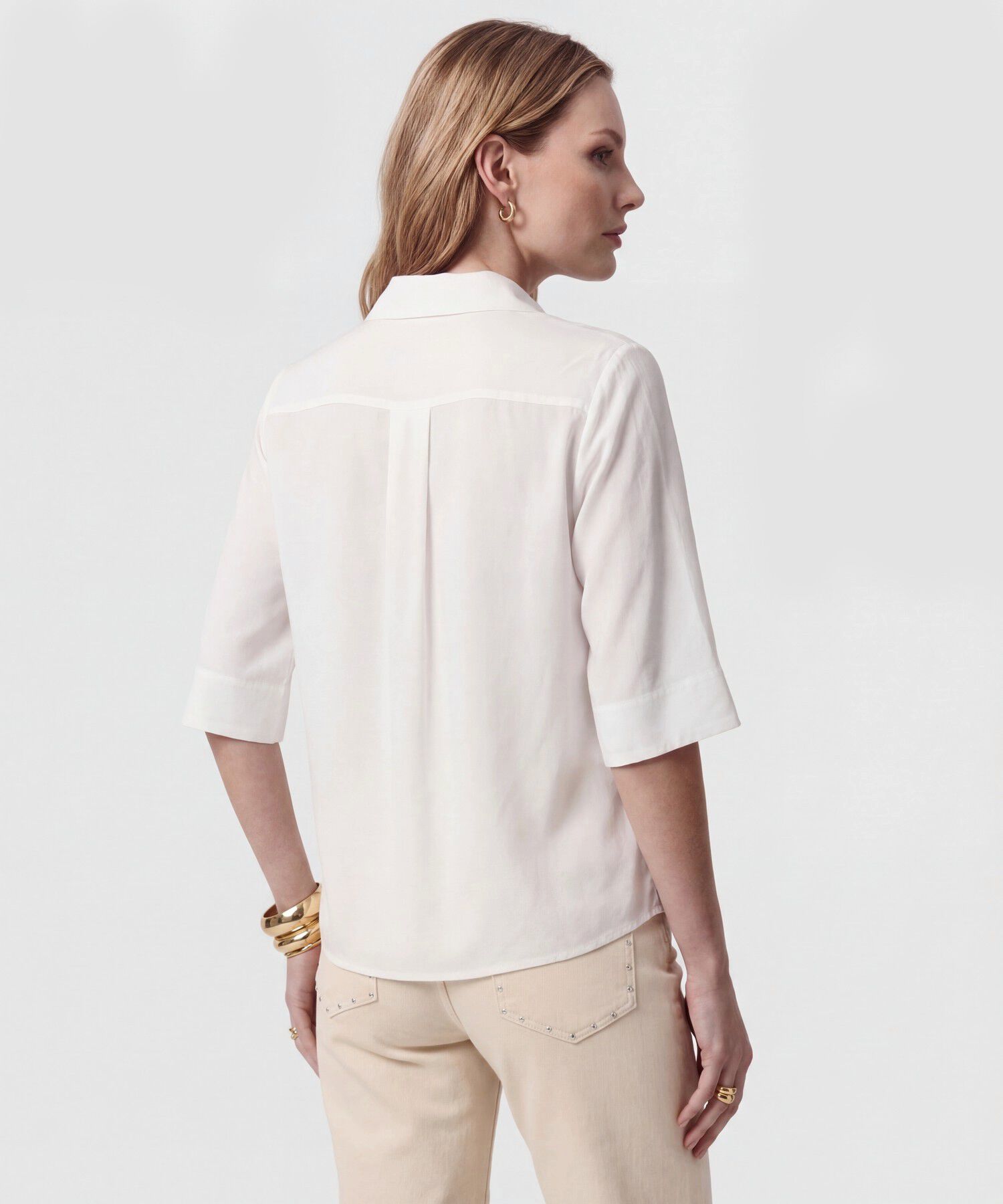 Blusa De Manga Media Con Cuello Camisero