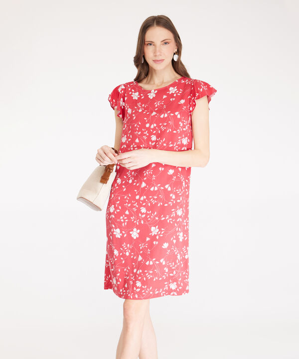 Vestido Estampado Manga Corta Con Vuelo