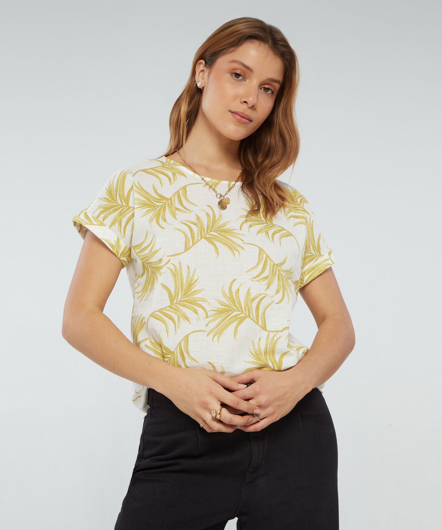 Blusa Manga Corta Corrida Estampada