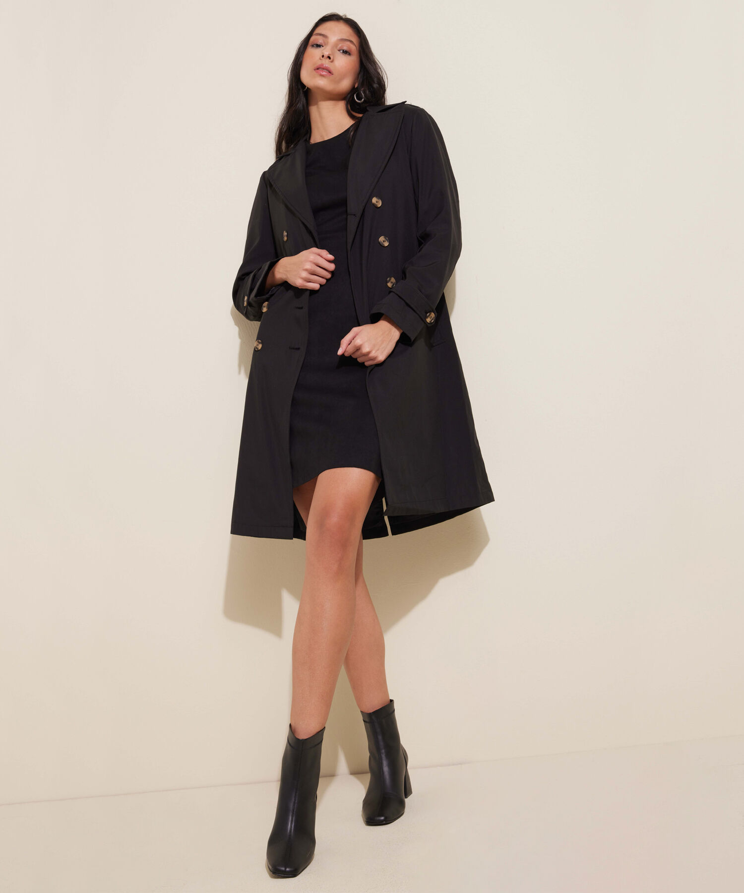 Chaqueta Trench Con Cinturon De Ajuste Manga Larga