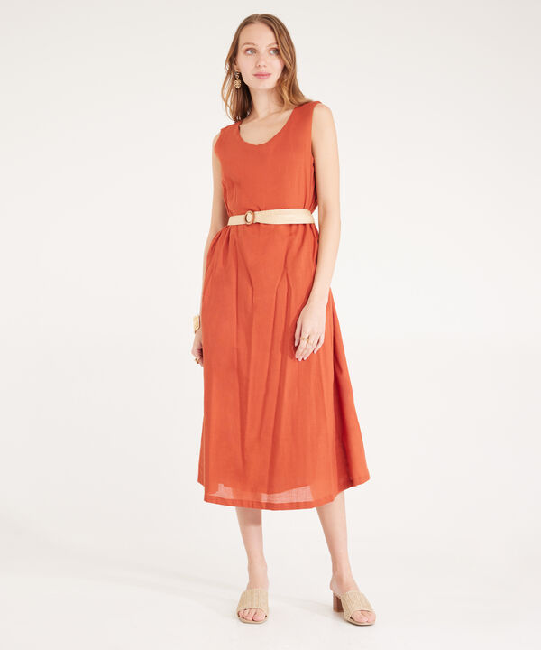 Vestido Manga Sisa Con Cinturon Entela Del Cuerpo