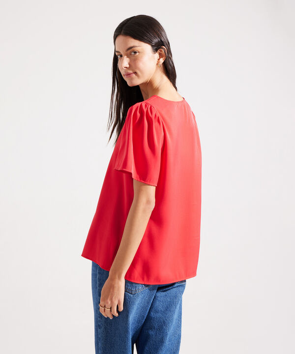 Blusa Escote En V Manga Corta Unicolor image number null