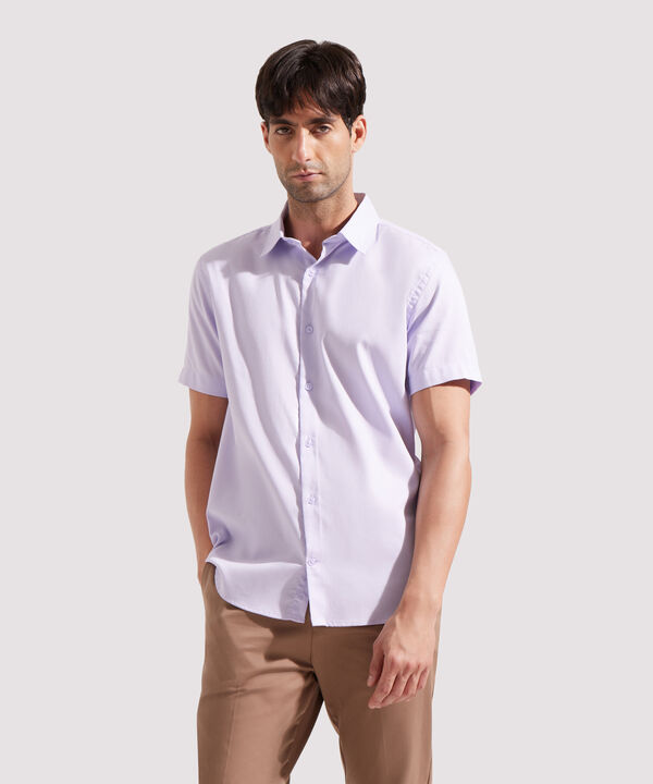 Camisa Manga Corta Preteñida Cuello Formal Corto Slim Fit