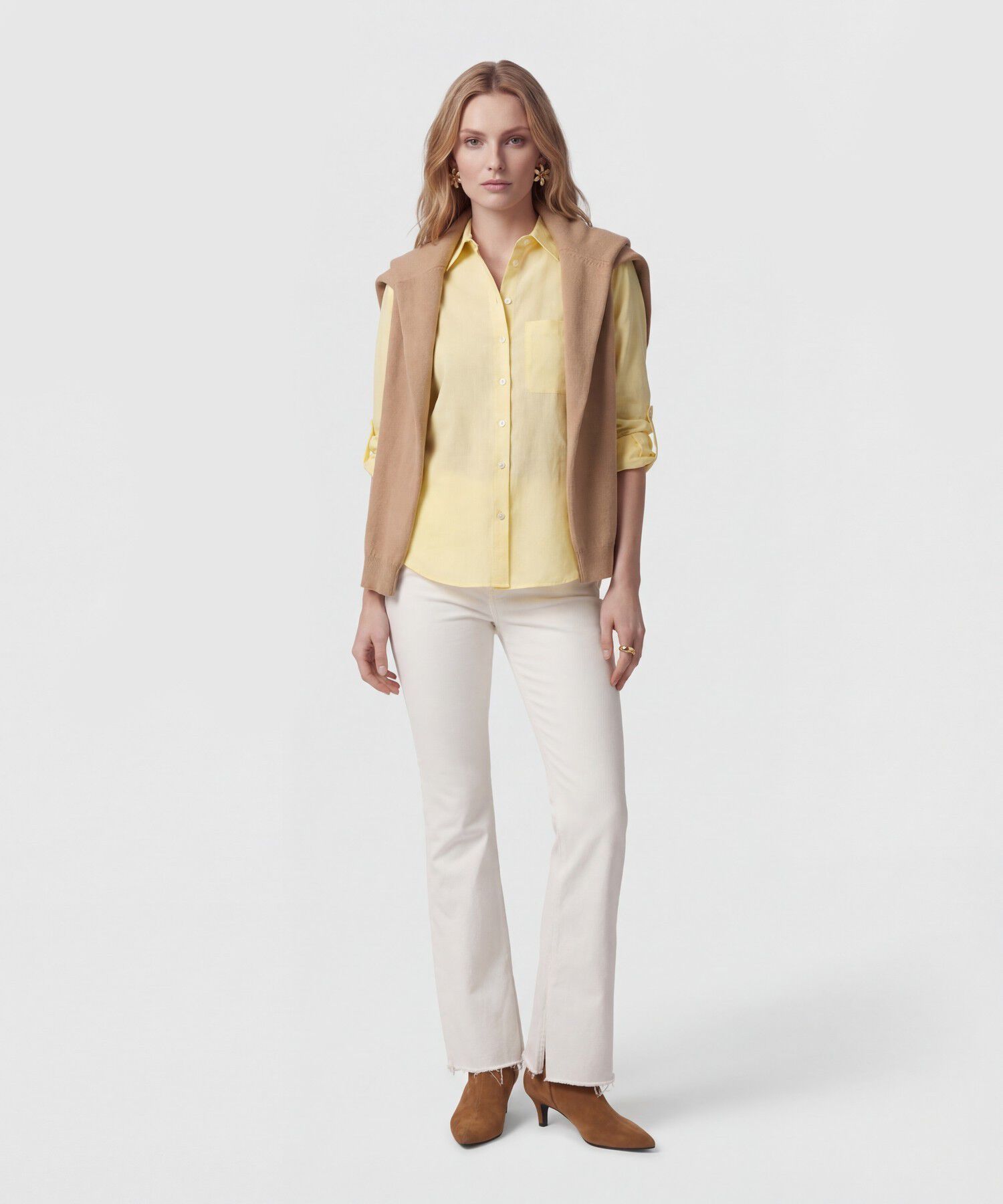 Camisa Unicolor Con Charretera Para Mujer