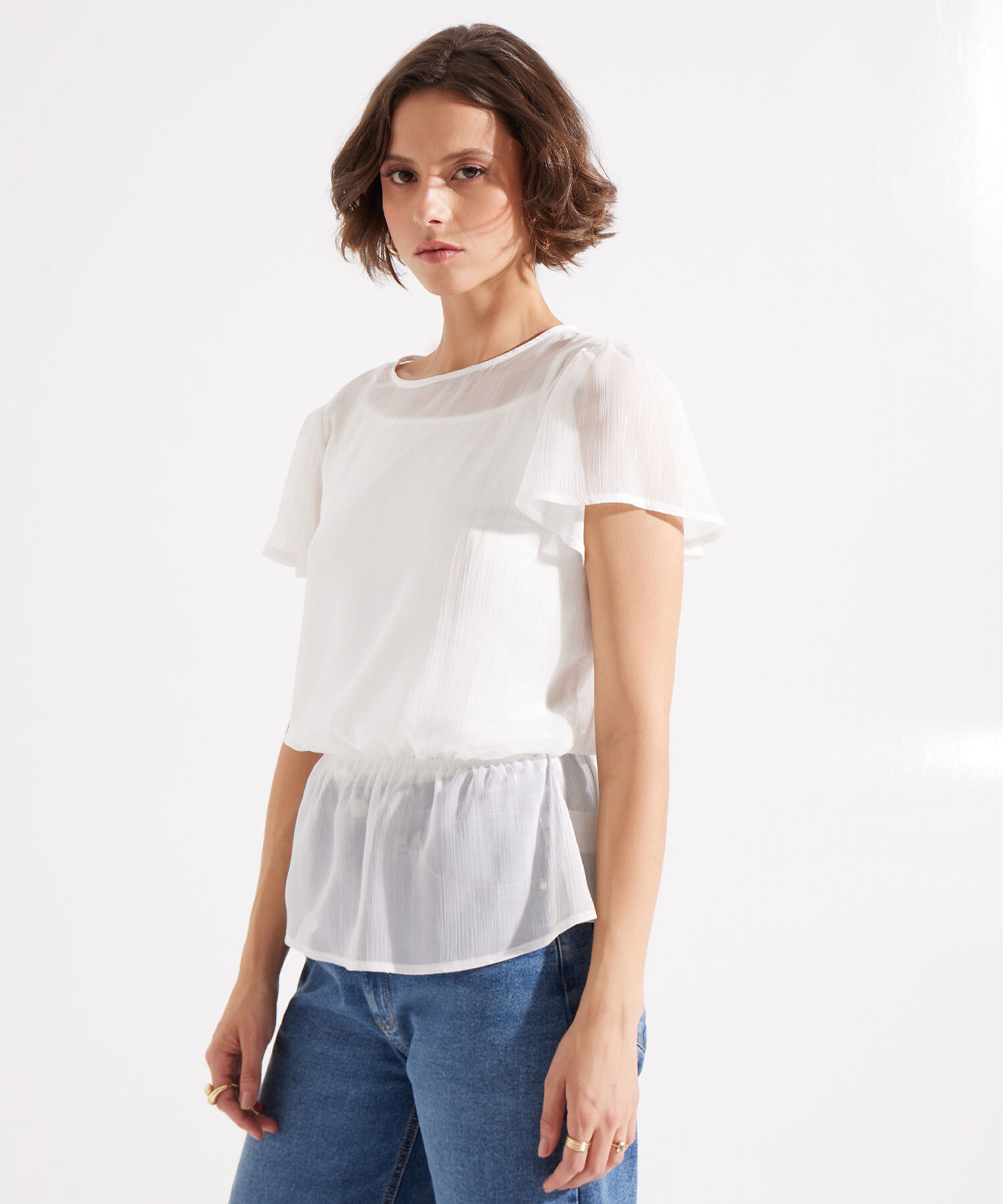 Blusa Manga Corta Unicolor Con Top Interno