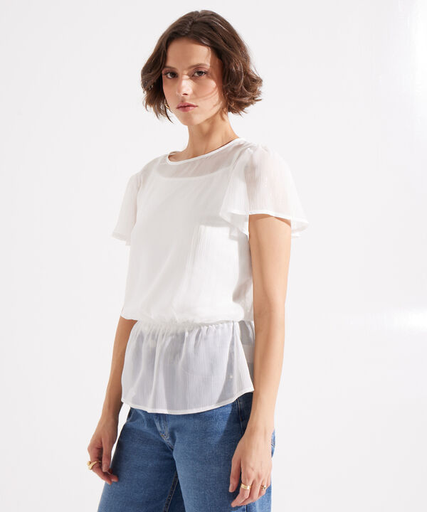 Blusa Manga Corta Unicolor Con Top Interno