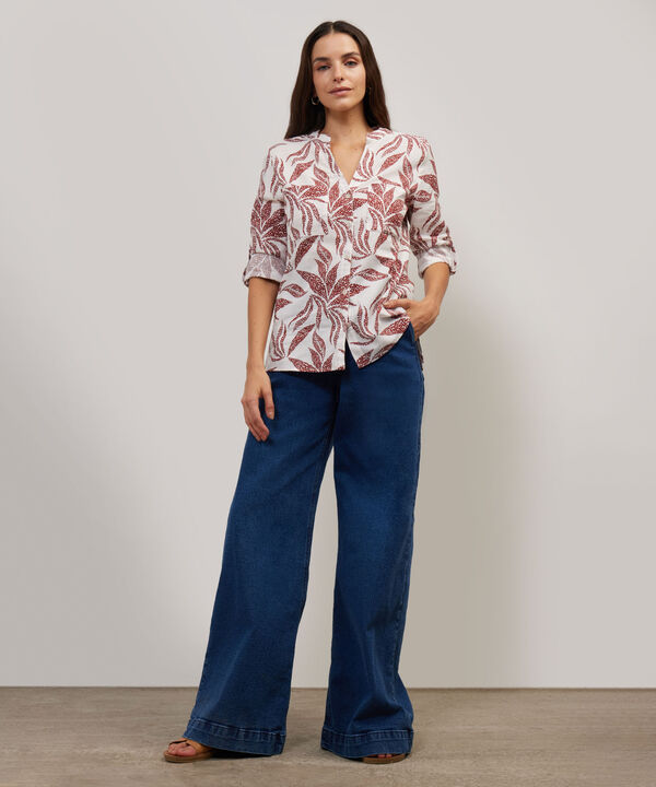 Blusa Manga Larga Estampada En Lino