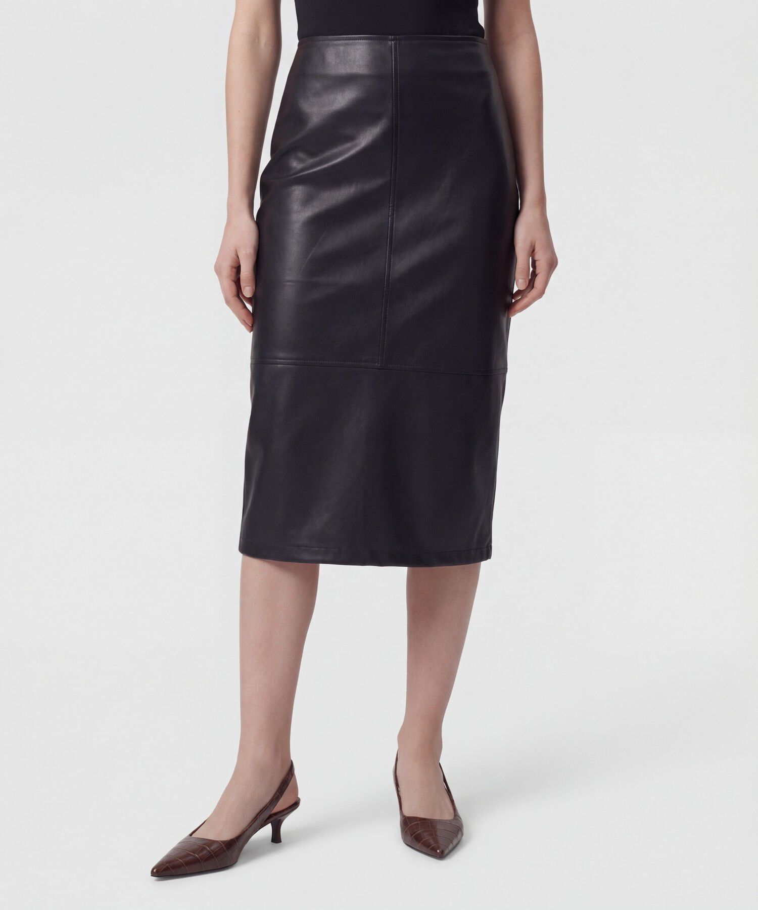 Falda Midi En Efecto Cuero