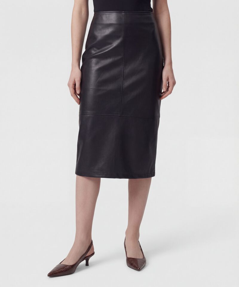 Falda Midi En Efecto Cuero