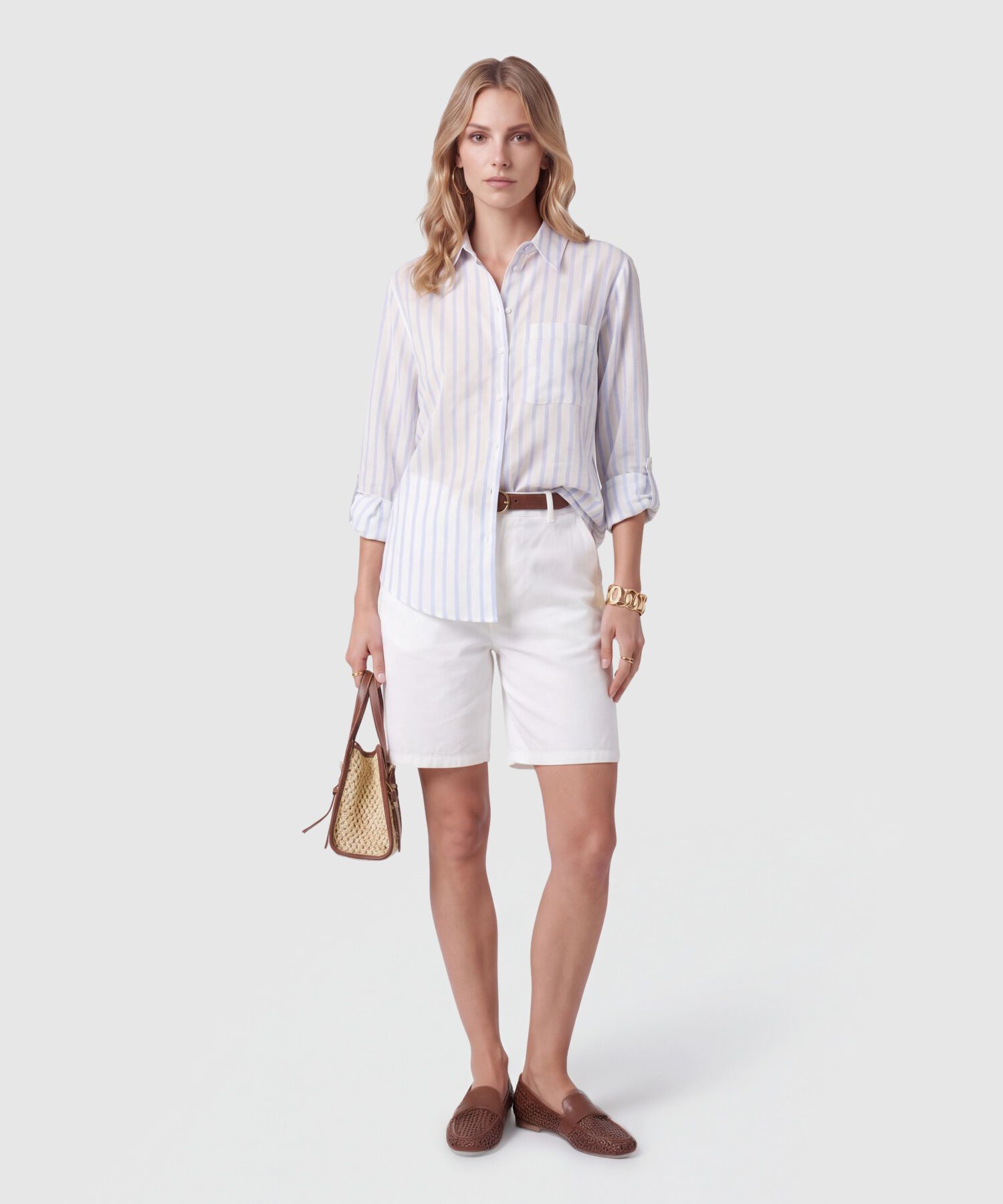 Camisa A Rayas Con Bolsillo Para Mujer