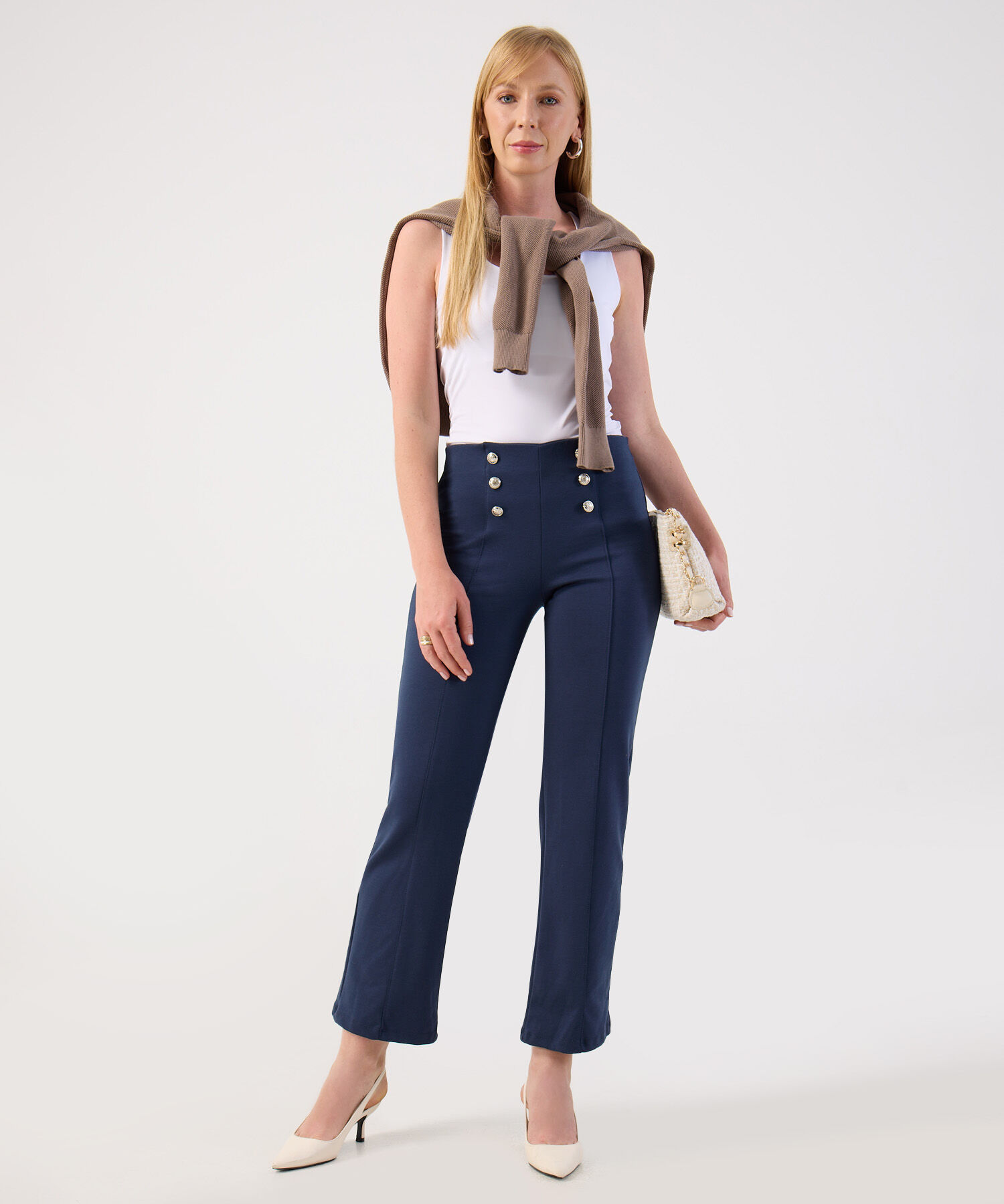 Leggings Mujer Talle Alto Botones Decorativos