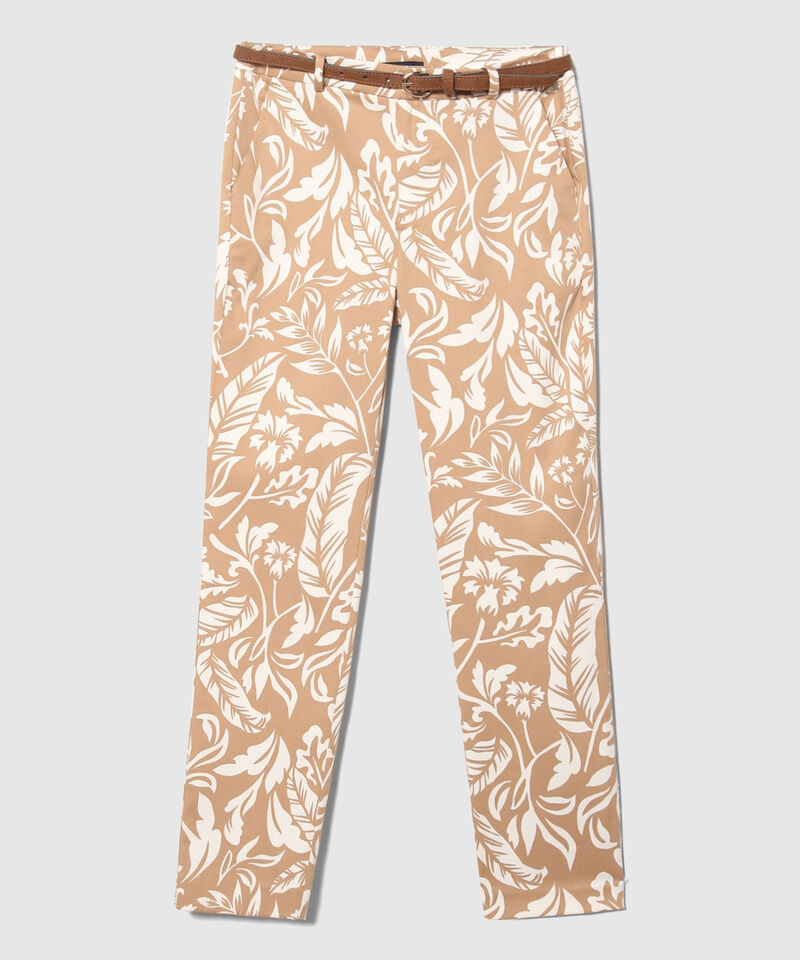 Pantalón Básico Bolsillos Diagonal Estampado Con Cinturón