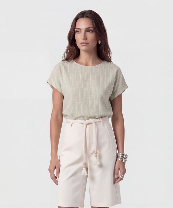 Blusa Texturizada De Manga Corta Para Mujer image number null