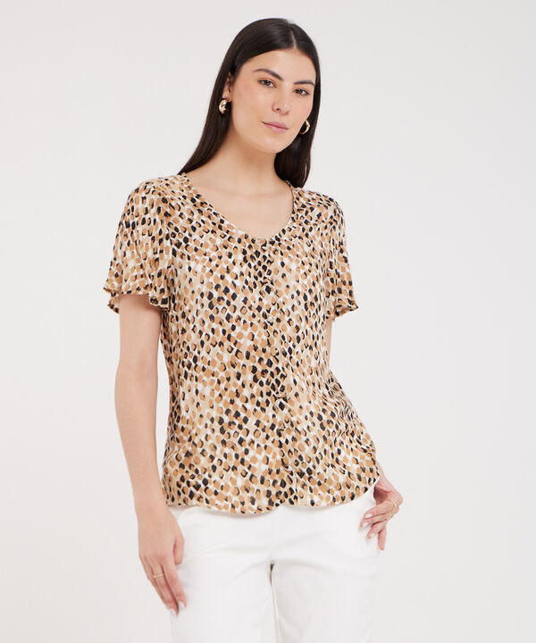 Blusa Estampada Con Botones Decorativos