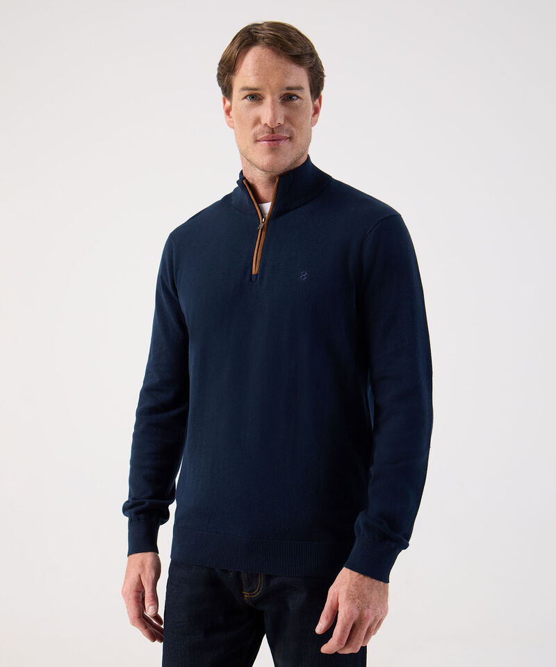 Buzo de Tejido Liso con Cuello Alto y Cremallera Para Hombre