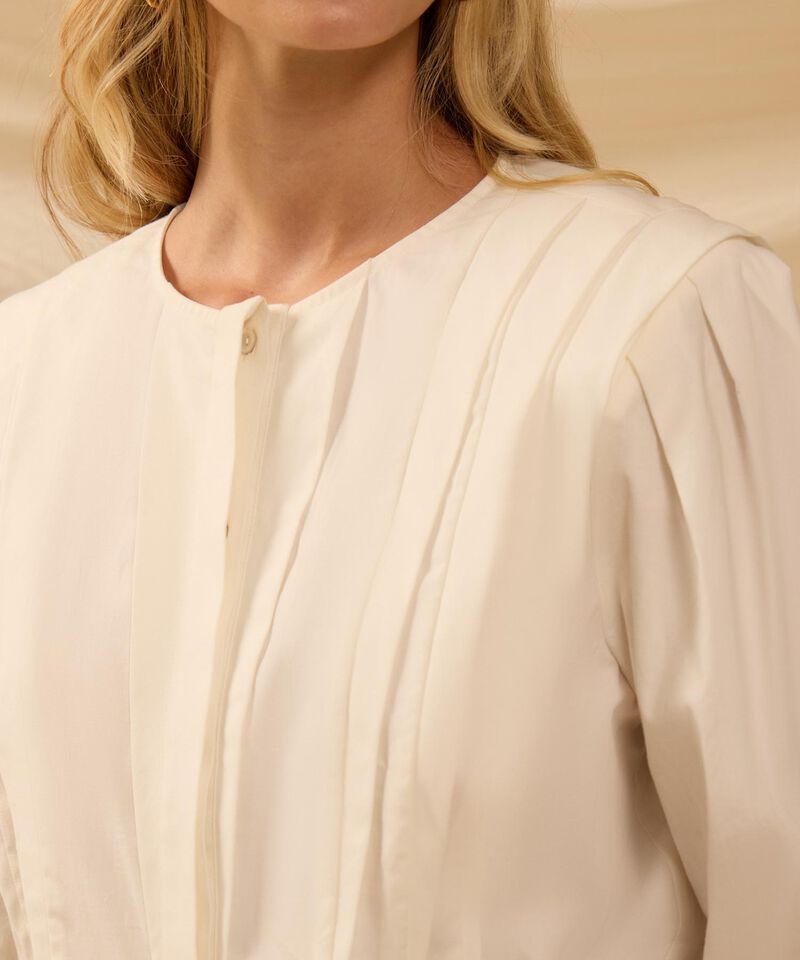 Blusa De Cuello Redondo Con Alforzas Para Mujer