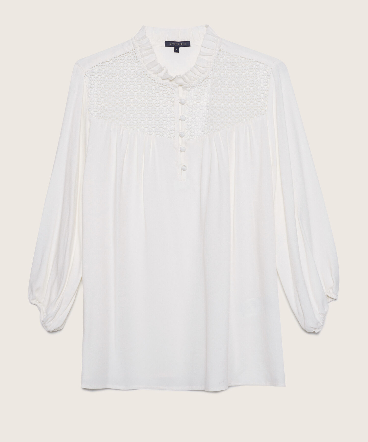 Blusa Manga 3/4 Con Incrustación En Blonda En Canesu