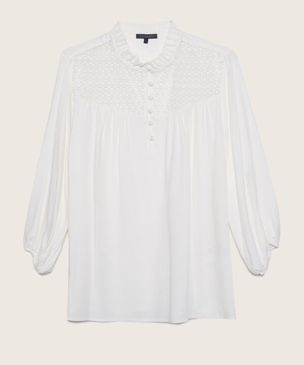 Blusa Manga 3/4 Con Incrustación En Blonda En Canesu
