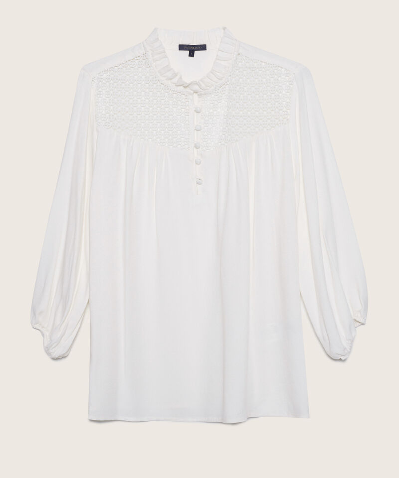 Blusa Manga 3/4 Con Incrustación En Blonda En Canesu