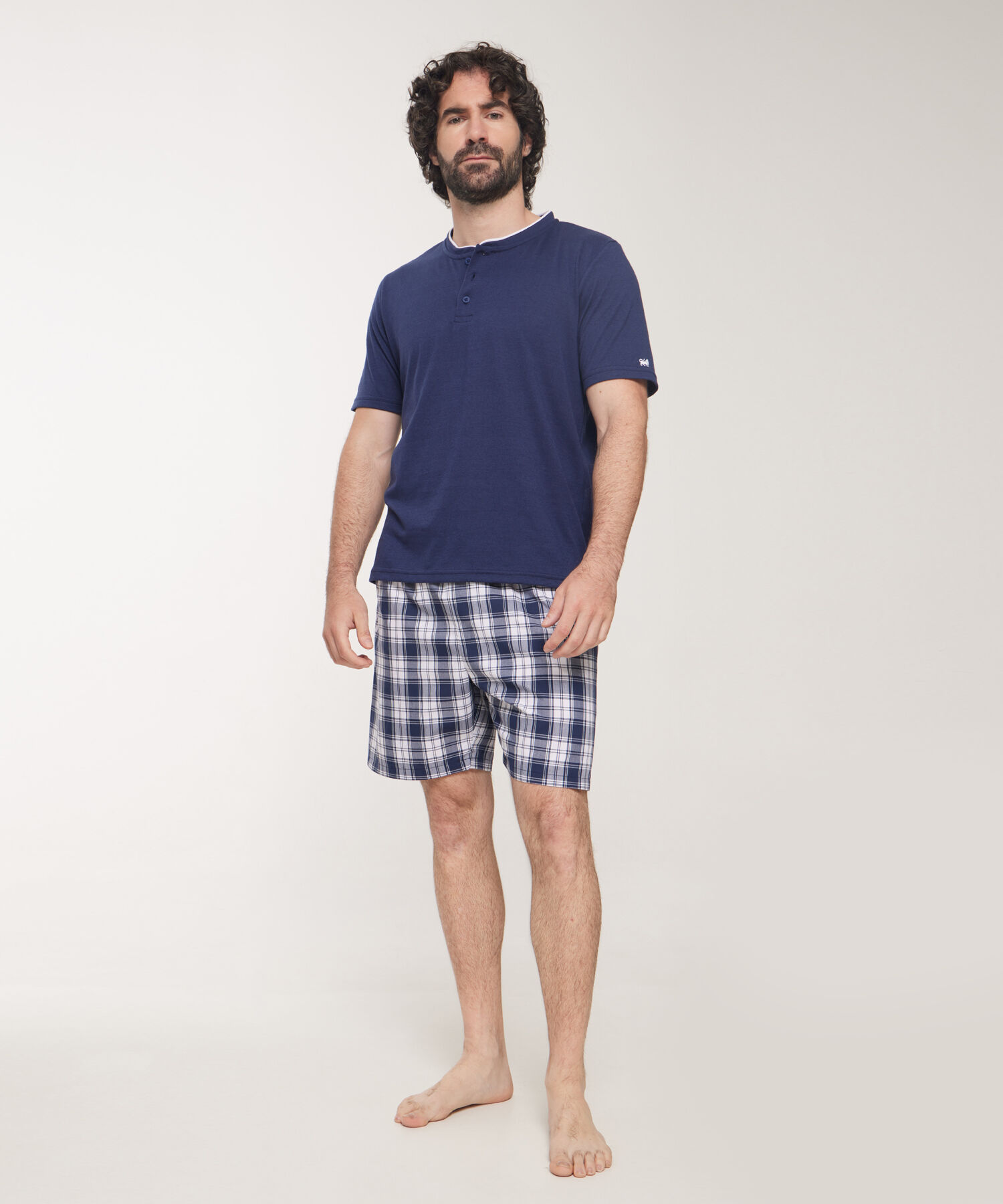 Pijama 2 Piezas Camiseta Cuello Henley Y Pantalóneta