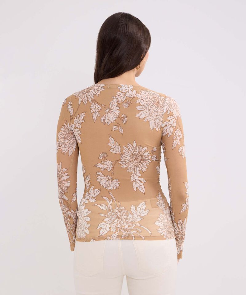 Camiseta Manga 3/4 Estampada, Cuello Redondo